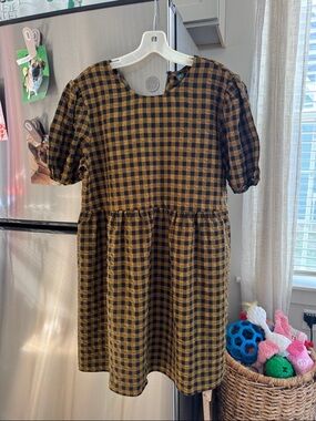 wild fable Mustard and Black Gingham Puff-Sleeve Dress